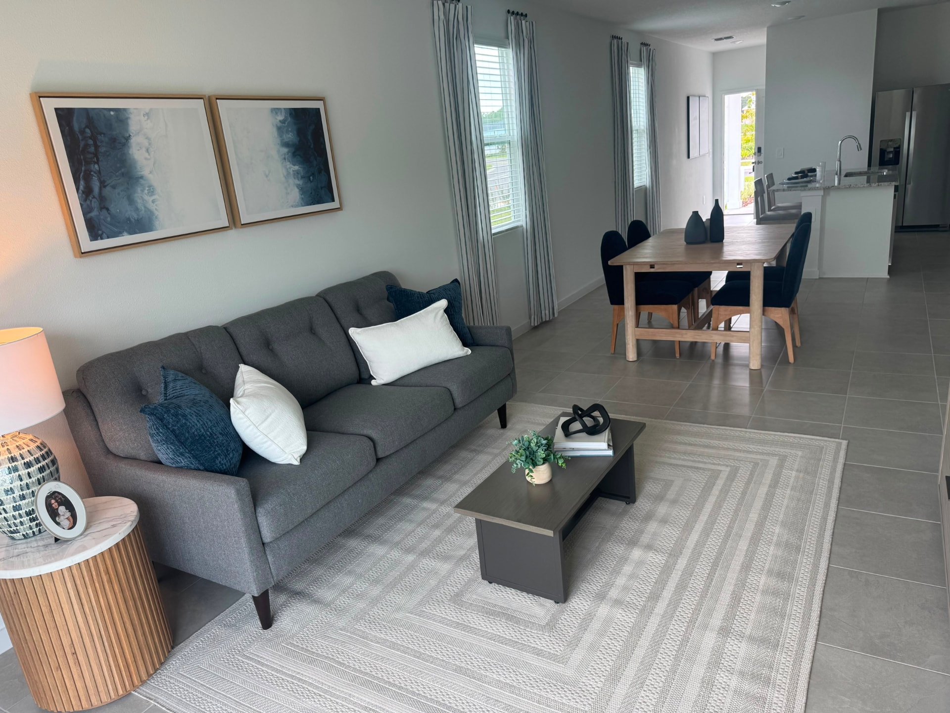 Open-concept townhome living and dining area